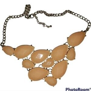 J. Crew Type Peach Tangerine Asymmetrical Bib Statement Career Work Necklace